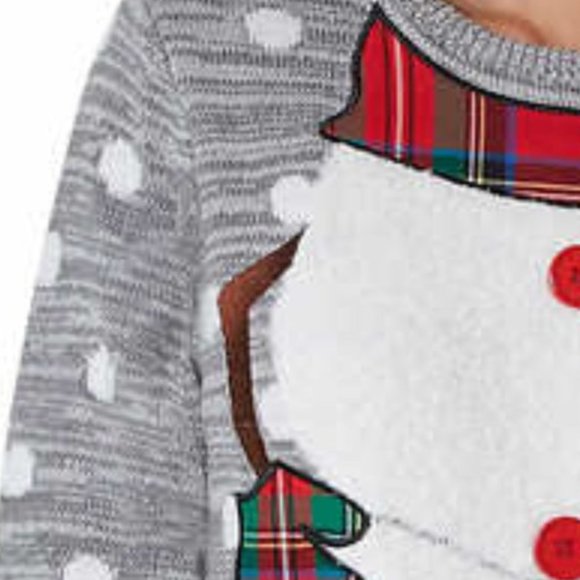 NWT To Be Jolly Holiday Ugly Sweater Gray Feather Snowman Body Real Plaid Scarf - Picture 10 of 11